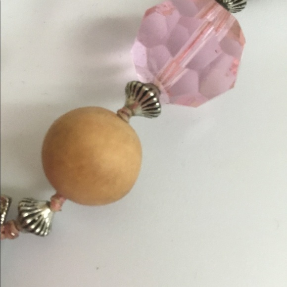 Necklace Hand Made with Vintage Wood and Crystal beads - Picture 3 of 5